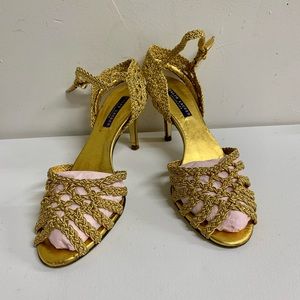 Ralph Lauren gold weave heels